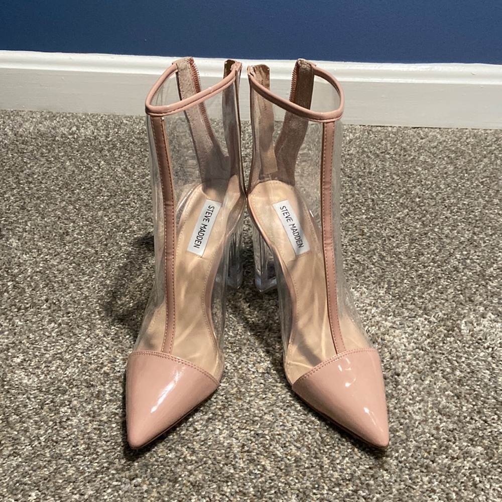 Dusty rose with clear ankle boots--app 3.5 in block heel